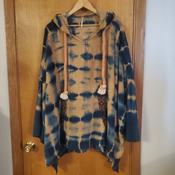 Free People High Tides Sweatshirt Oversized Women's XS/S Indigo Combo EUC Poncho - Picture 4 of 8